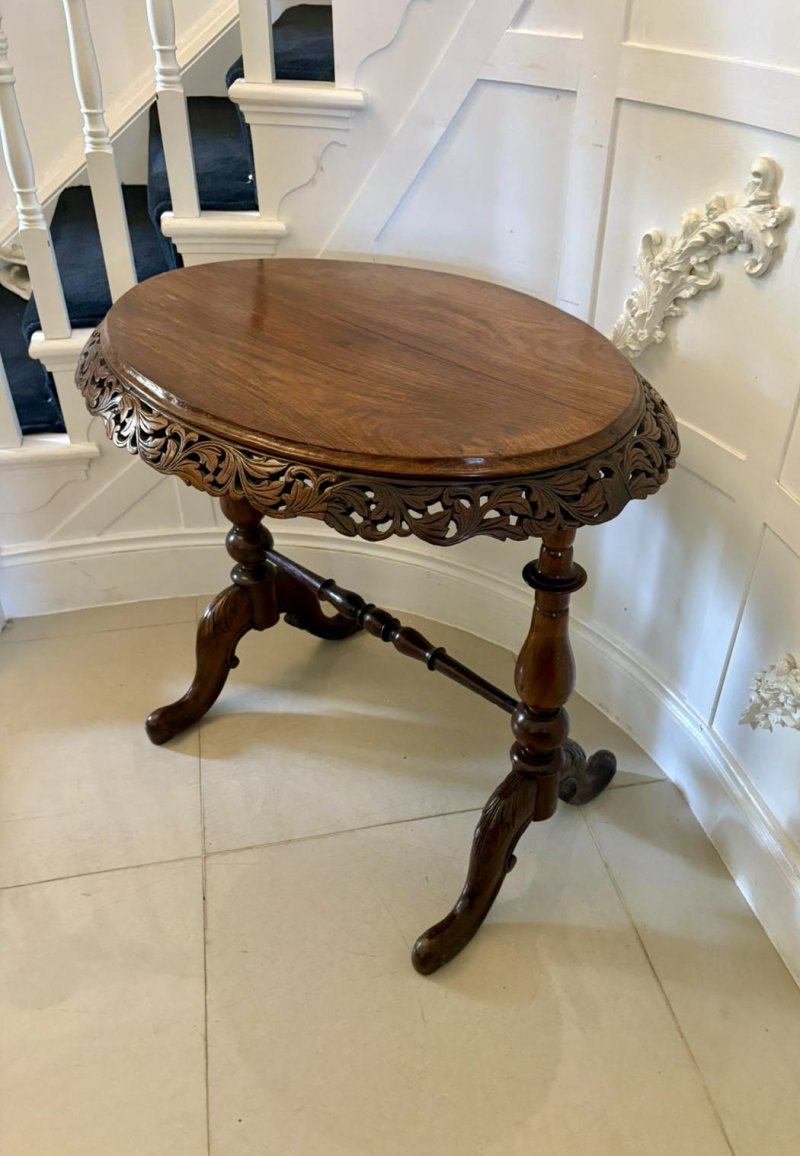 Unusual Oval Antique Victorian Quality Padauk Wood Lamp Table - Image 7